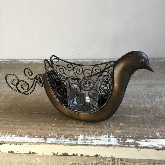 Metal bird and scroll candle holder tea light classic decor - Picture 2 of 8